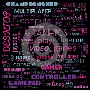 games word cloud, this word cloud use for banner, painting, motivation, web-page, website background, t-shirt & shirt printing,