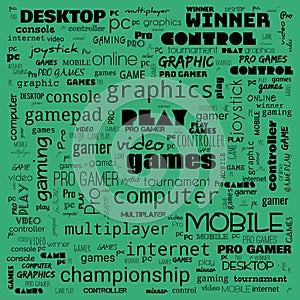 games word cloud, this word cloud use for banner, painting, motivation, web-page, website background, t-shirt & shirt printing,