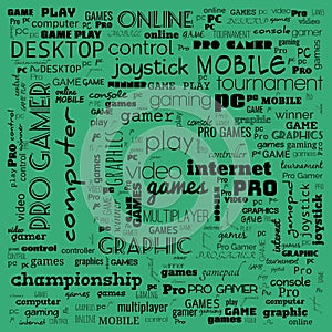 games word cloud, this word cloud use for banner, painting, motivation, web-page, website background, t-shirt & shirt printing,