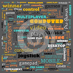 games word cloud, this word cloud use for banner, painting, motivation, web-page, website background, t-shirt & shirt printing,