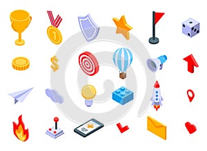 Gamification icons set, isometric style