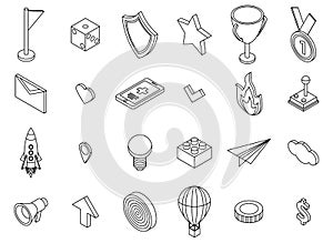 Gamification icons set vector outine