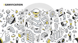 Gamification Isometric Outline Illustration