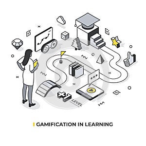 Gamification in Learning Isometric Illustration
