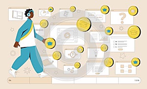 Gamification in learning process. Vector illustration