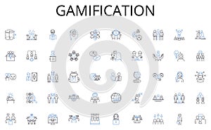 Gamification line icons collection. Connections, Nerking, Online, Internet, Social media, Communication, Collaboration