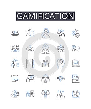 Gamification line icons collection. Skill-building, Puzzle-solving, Engagement strategy, Behavior modification photo