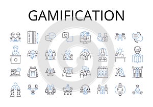 Gamification line icons collection. Skill-building, Puzzle-solving, Engagement strategy, Behavior modification photo