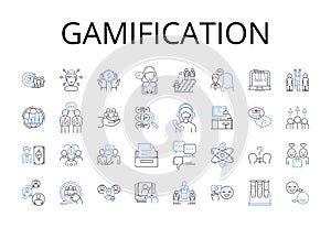 Gamification line icons collection. Skill-building, Puzzle-solving, Engagement strategy, Behavior modification photo