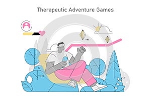 Gamification In Psychotherapy. Flat Vector