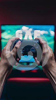Gaming closeup Hands hold video game controller immersive experience