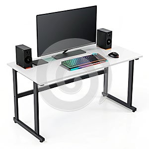 Gaming computer desk white background