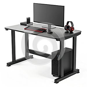 Gaming computer desk white background