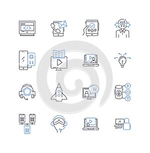 Gaming consoles line icons collection. PlayStation, Xbox, Nintendo, Sega, Atari, Commodore, GameCube vector and linear