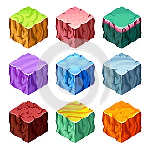 Gaming Cubes Landscape Elements Isometric Set