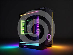 Gaming Desktop Computer Pc With RGB LED lighting In Dark Background