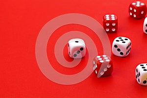 Gaming dice on color background. creative photo.