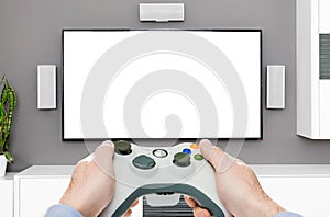 Gaming game play video on tv or monitor. Gamer concept.