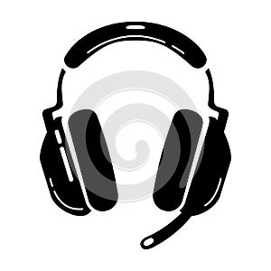 Gaming headset glyph icon. Esports equipment. Computer headphones with microphone. Game device. Silhouette symbol