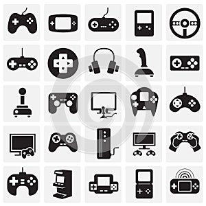 Gaming icons set on sqaures background for graphic and web design. Simple vector sign. Internet concept symbol for