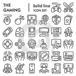 Gaming line icon set, video games symbols collection, vector sketches, logo illustrations, gaming devices signs linear