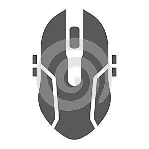 Gaming mouse glyph icon, game and device, computer mouse sign, vector graphics, a solid pattern on a white background.