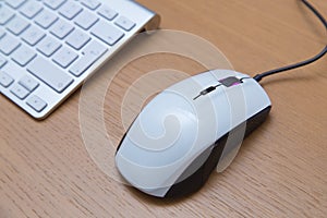 Gaming mouse and keyboard on desk working at office business