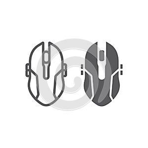 Gaming mouse line and glyph icon, game and device, computer mouse sign, vector graphics, a linear pattern on a white