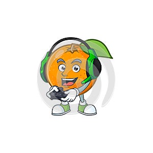 Gaming orange fruit cartoon with leaf green