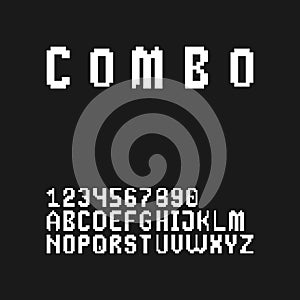 Gaming style 8 bit pixel font set in uppercase