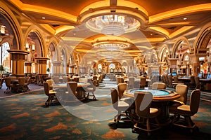 Gaming tables in luxury casino. Generative AI