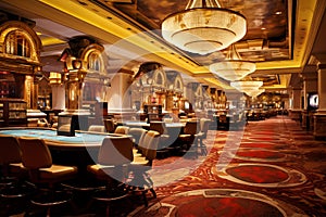 Gaming tables in luxury casino. Generative AI