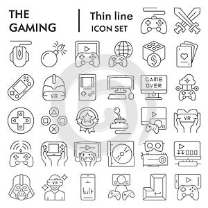 Gaming thin line icon set, video games symbols collection, vector sketches, logo illustrations, gaming devices signs