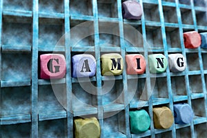 Gaming word made with building wooden blocks