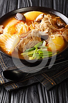 Gamjatang Pork Bone Korean Soup close up in the bowl. Vertical
