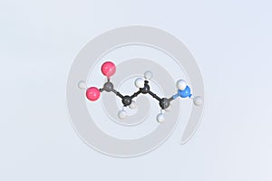 Gamma-aminobutyric acid molecule made with balls, isolated molecular model. 3D rendering