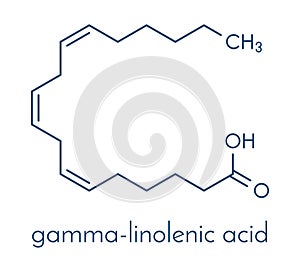 Gamma-linolenic acid GLA, gamolenic acid molecule. Omega-6 fatty acid present in many vegetable oils, including evening primrose photo