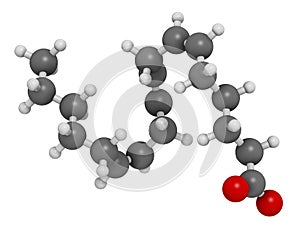 Gamma-linolenic acid GLA, gamolenic acid molecule. Omega-6 fatty acid present in many vegetable oils, including evening primrose photo