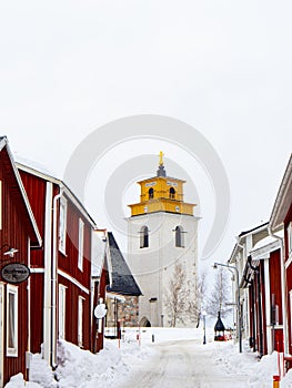 Gammelstad village covered in snow during winter in Sweden