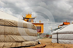 Gandan Monastery with Gers in Ulan Bator, Mongolia photo