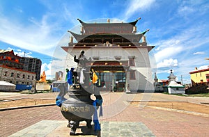 The Gandantegchinlen Monastery is a Tibetan-style Buddhist monastery in the Mongolian capital of Ulaanbaatar, Mongolia