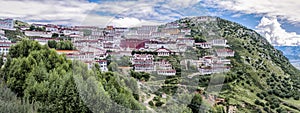 Ganden Monastery located at the top of Wangbur Mountain is one of the `great three` Gelug university monasteries of Tibet.