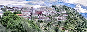 Ganden Monastery located at the top of Wangbur Mountain is one of the `great three` Gelug university monasteries of Tibet.