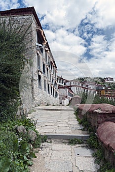 Ganden Monastery located at the top of Wangbur Mountain is one of the `great three` Gelug university monasteries of Tibet.