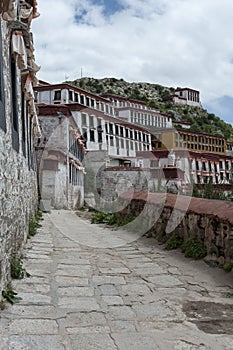 Ganden Monastery located at the top of Wangbur Mountain is one of the `great three` Gelug university monasteries of Tibet.