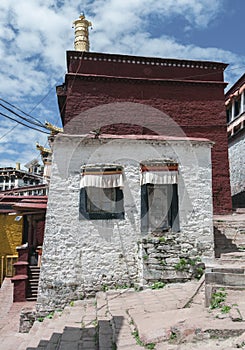 Ganden Monastery located at the top of Wangbur Mountain is one of the `great three` Gelug university monasteries of Tibet.