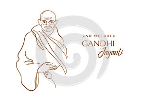 Gandhi Jayanti hand drawn linear background. Mahatma Gandhi vector line art illustration.