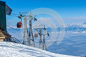 Gandola cable car in Gulmarg Kashmir India during the winter season