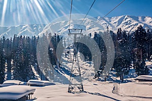 Gandola cable car in Gulmarg Kashmir India during winter season