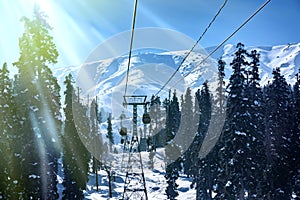 Gandola cable car in Gulmarg Kashmir India during winter season